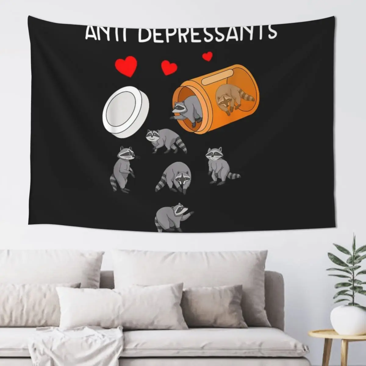 Anti Depressants Raccoon Funny Raccoon Lover Antidepressants Tapestry On The Wall For Bedroom Room Decor Outdoor Decor Tapestry