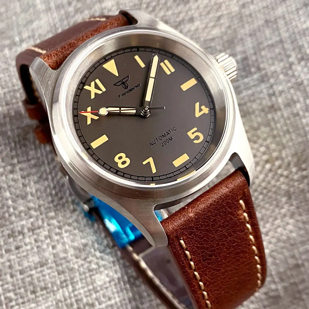 36mm Diver Vintage Klassische Waterpoof Männer Uhr Stahl 20Bar California Pilot Armbanduhr Sapphire DIY Logo Coffe Sport Uhr