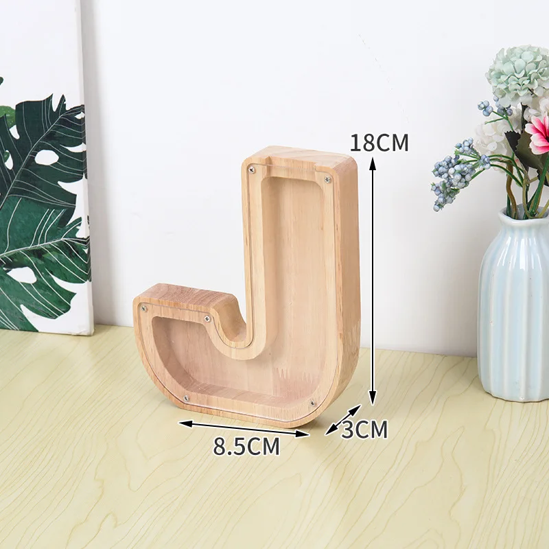 Wooden Alphabet Money Box for Kids Transparent Acrylic Bank Letters Educational Savings Jar Children to Learn Money Management