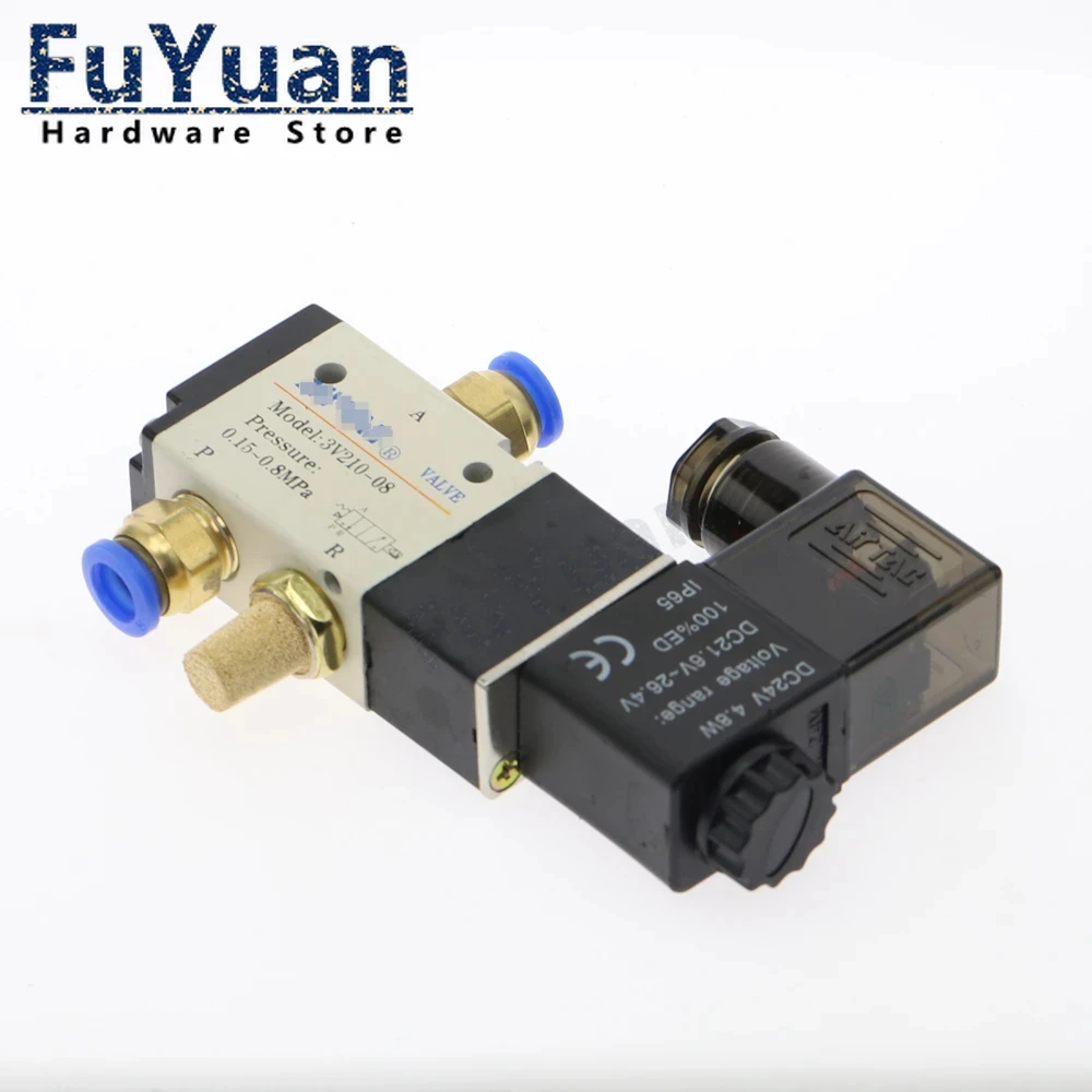 Pneumatic Fittings 3 Way 2 Position Air Directional Control Solenoid Valve 3V210-08 DC12V DC24V AC110V AC220V  Muffler