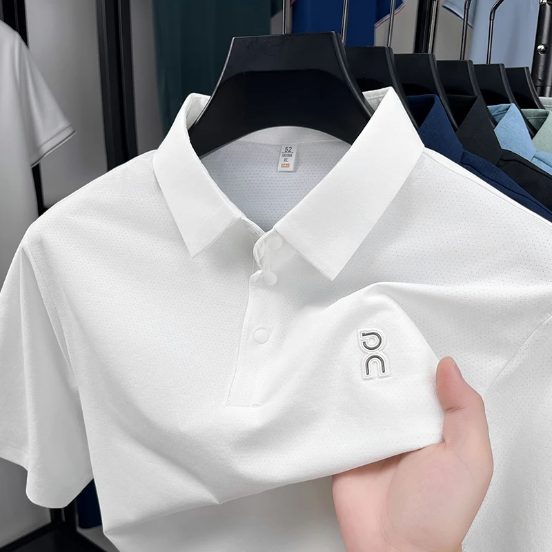 Hot Man Spring New Short-Sleeved Polo Shirt Lapel Button Non-creasing Luxury Brand T-Shirt Business Casual Trend Men's Clothing