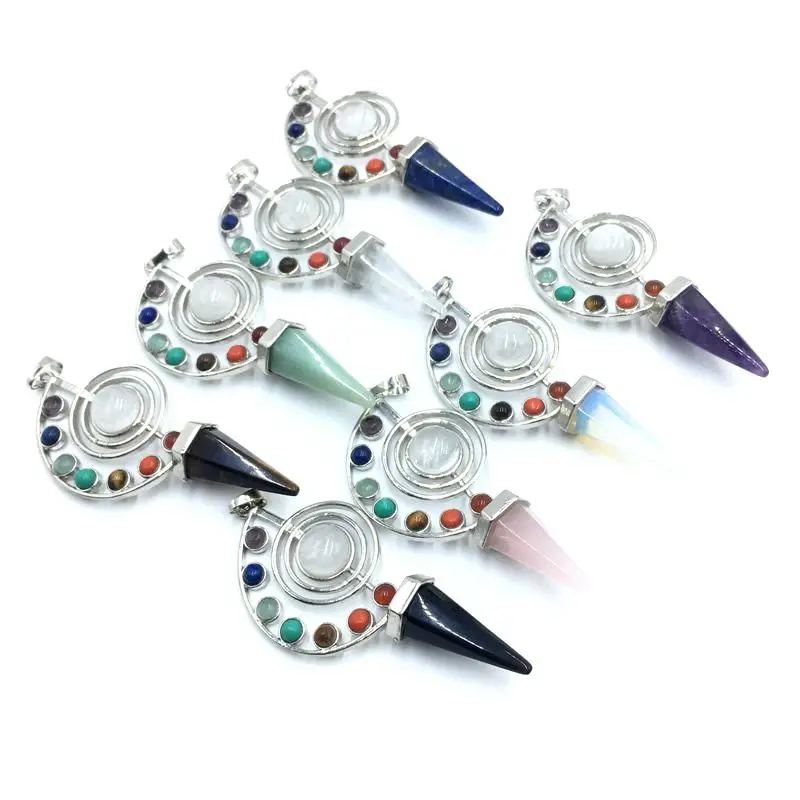 Crystal Six sided Conical Divination Pendant Natural Stone Spirit Agate Pink Quartz Jewelry DIY Necklace Pendant Accessories image 2