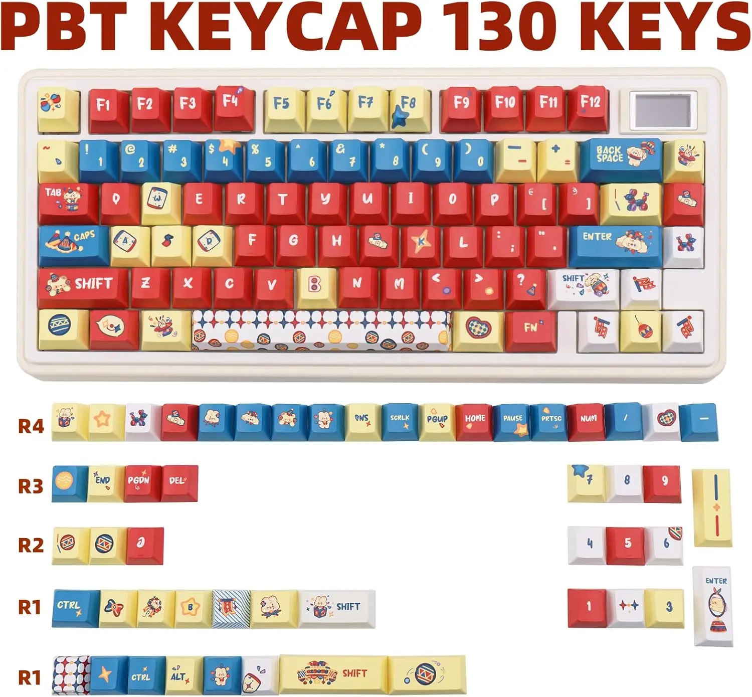 130 Keys Cherry Profile Cute Custom Keyboard KeyCaps Set Fit for 61/64/87/104/108 Cherry Mx Switches Mechanical Keyboards
