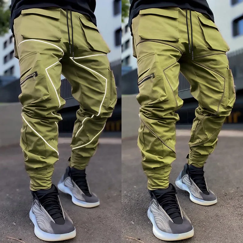 Pantalon Cargo décontracté en Patchwork noir et blanc pour hommes, ample, grande taille, rayé, multi-poches, Jogging, sport, Fitness, Hip Hop, survêtement