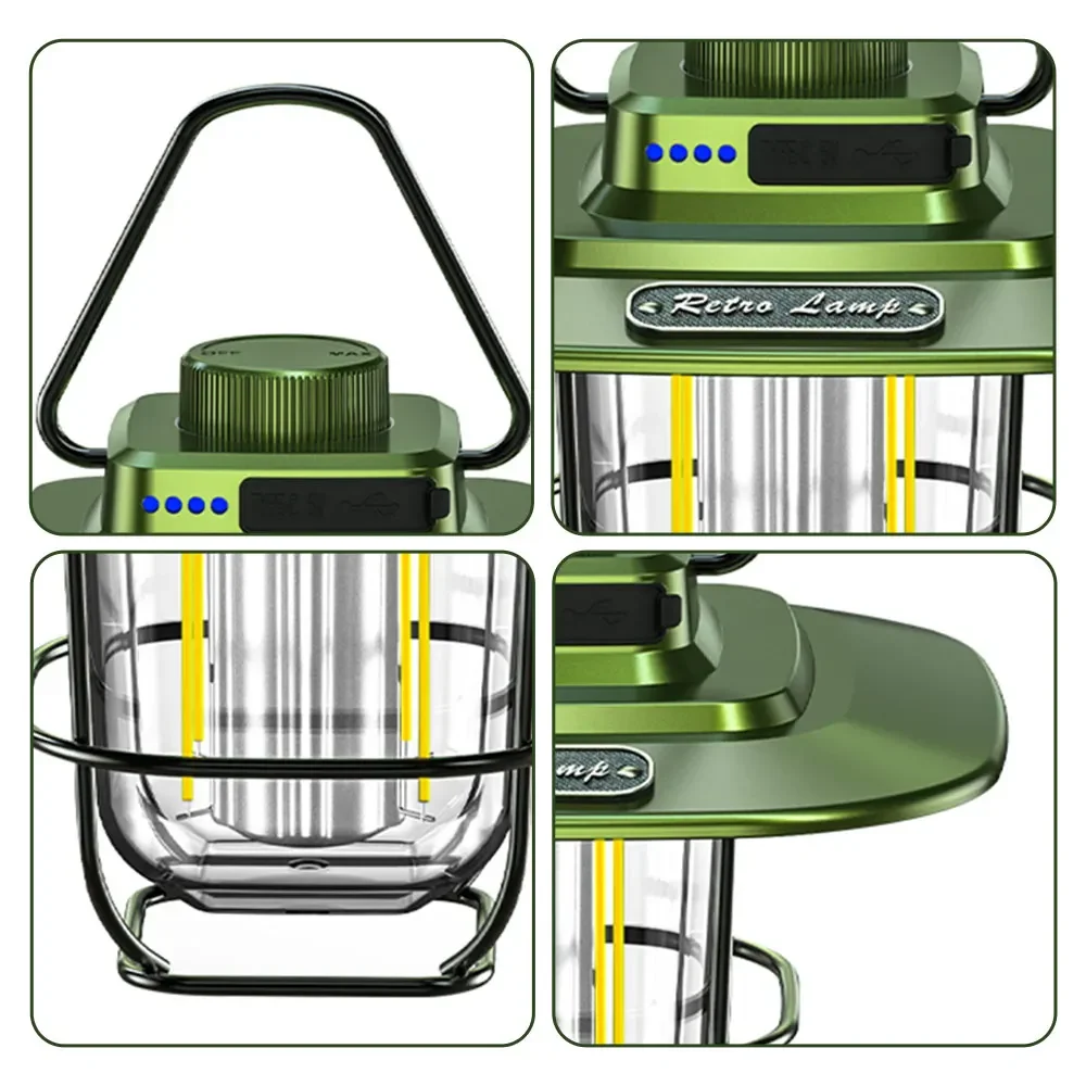 Mini lanterne sospese in metallo Vintage 2000mAh lampada da campeggio portatile USB ricaricabile impermeabile lampada da giardino per esterni luce