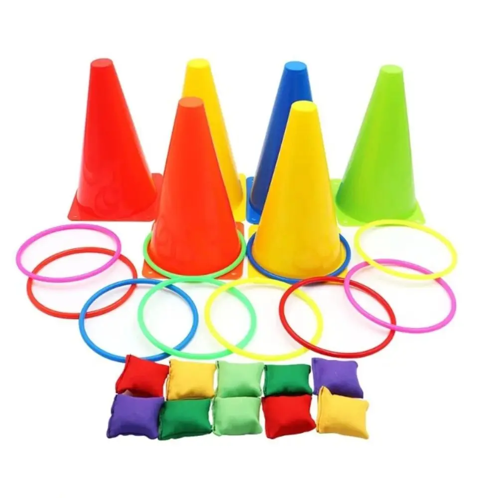Plastic Rings Rainbow Ice Cream Toss Game Rainbow Tower Cone Target Interactive Toy Throwing Speed Outdoor Toy Backyard Play