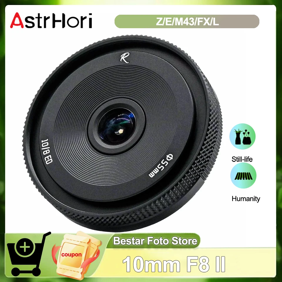 AstrHori 10mm F8 II Obiettivo Fisheye APS-C Ultra Grandangolare MF per Sony A7III Fuji X-A20 Canon R5 Nikon Z5 Malaison FR