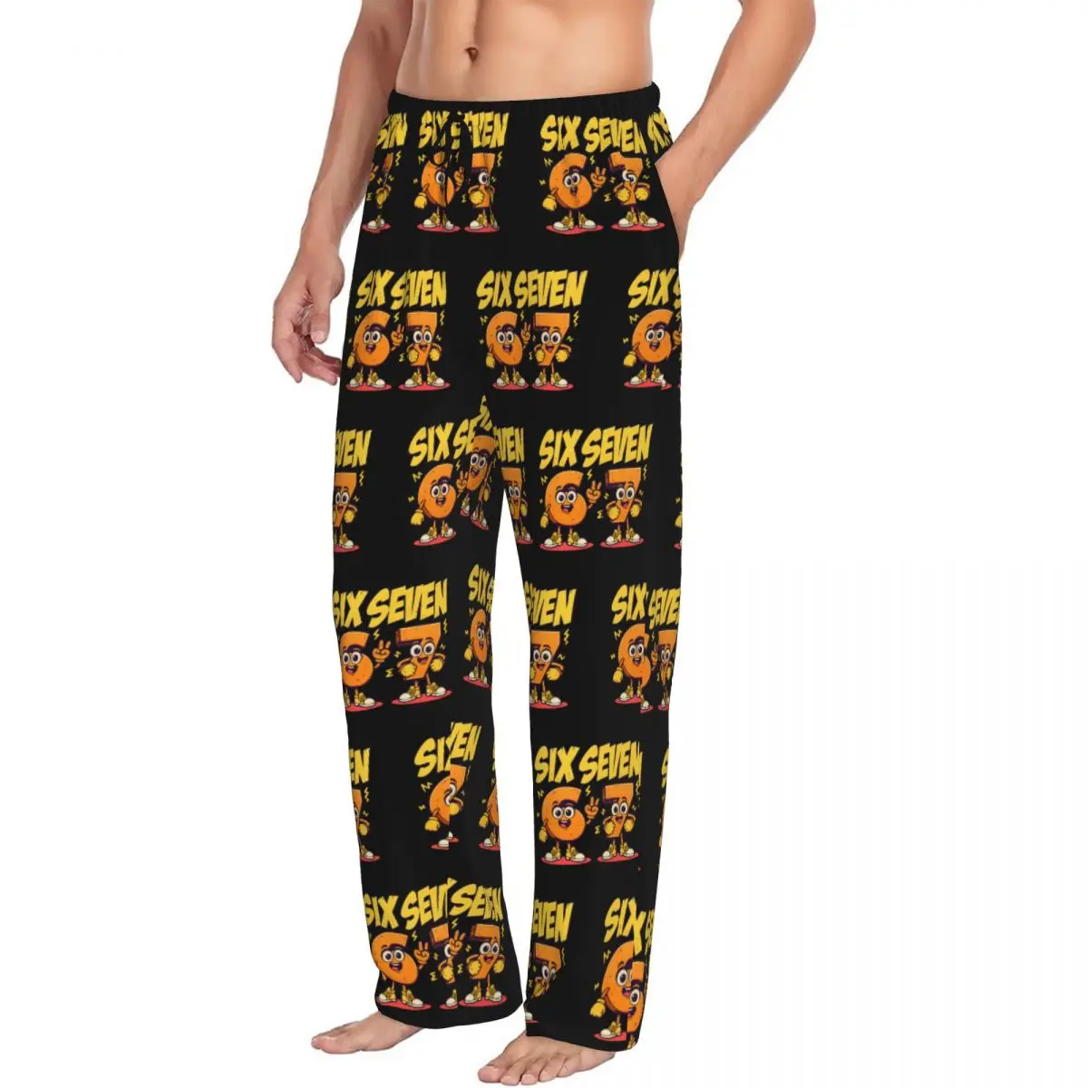 مخصص الرجال 67 ستة سبعة Brainrot بيجامة السراويل المطبوعة مضحك عدد النوم ملابس خاصة قيعان مع جيوب