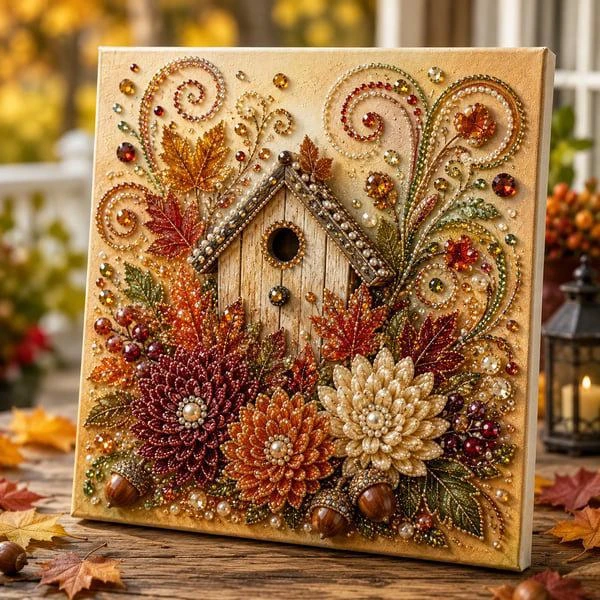 Herfst Oogst Parel Schilderij DIY Kit, Eekhoorn Vos Pompoen Bloemmotief Diamant Schilderij 3D Handgemaakte Huisdecoratie, Handgemaakte Huisdecoratie Set, Tijdverdrijf Activiteit voor Hobbyliefhebbers,