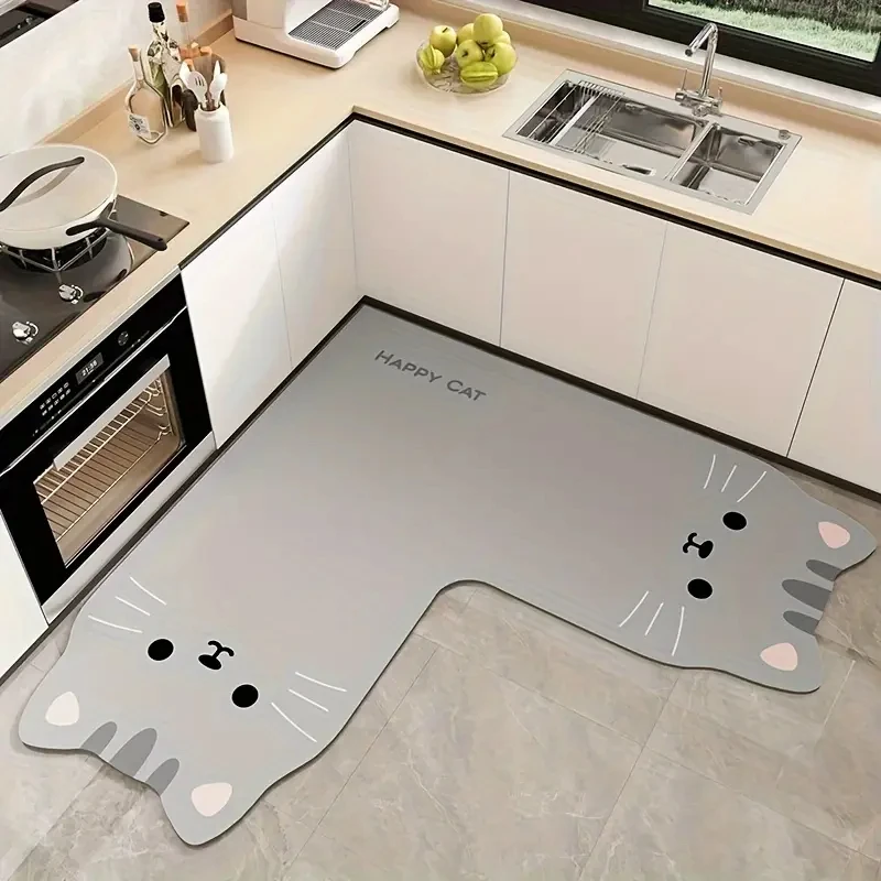 VIKAMA Cartoon Panda Pattern L-Shaped Rug, Non-Slip and Absorbent, Suitable for Kitchen and Bathroom Home Decor