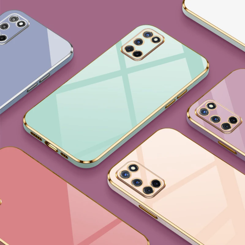 For OPPO A92 Case Luxury Square Plating OPPO A52 A72 Phone Case ShockProof Silicone Back Cover Fundas