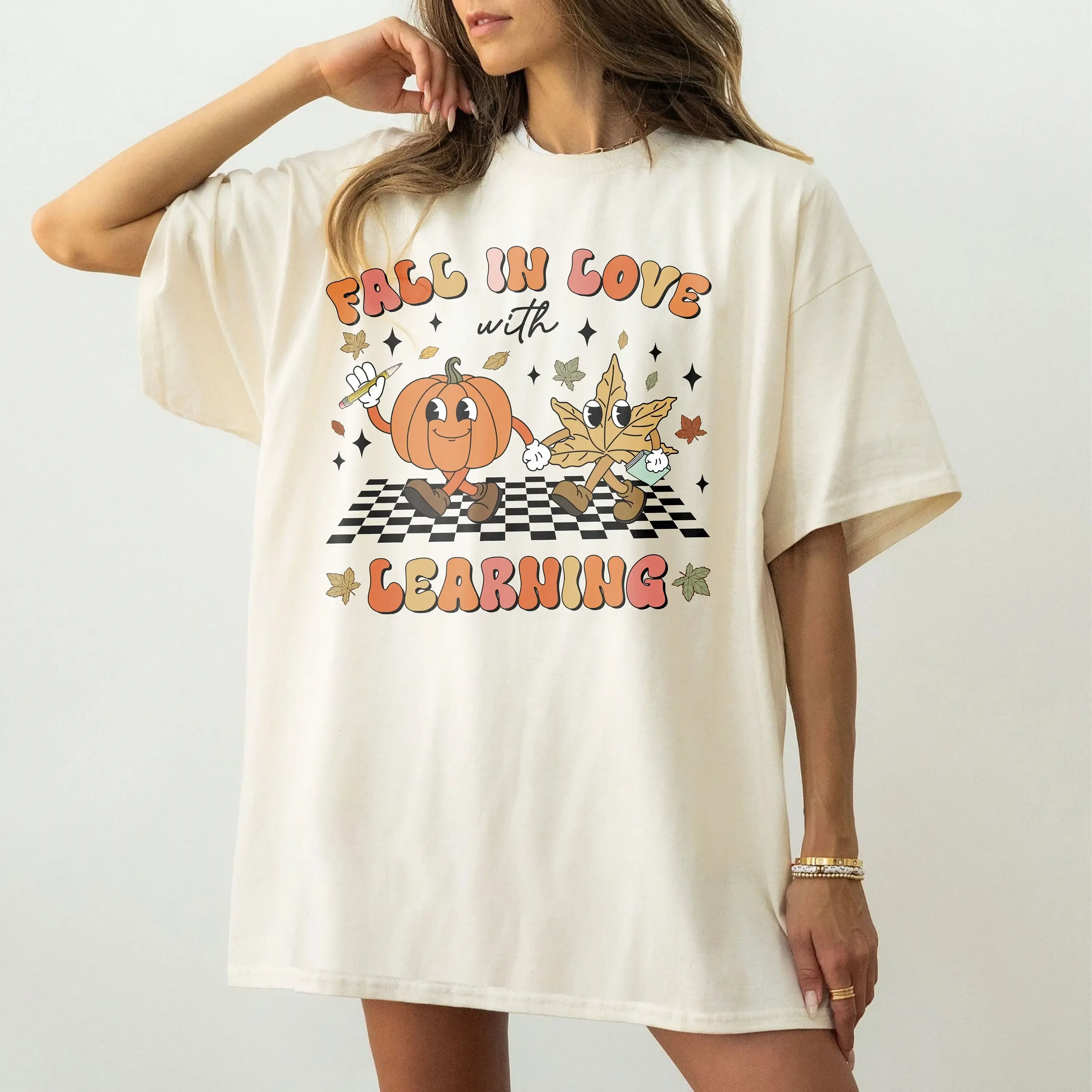 Fall In Love With Learning Teacher T Shirt Groovy Pumpkin Halloween