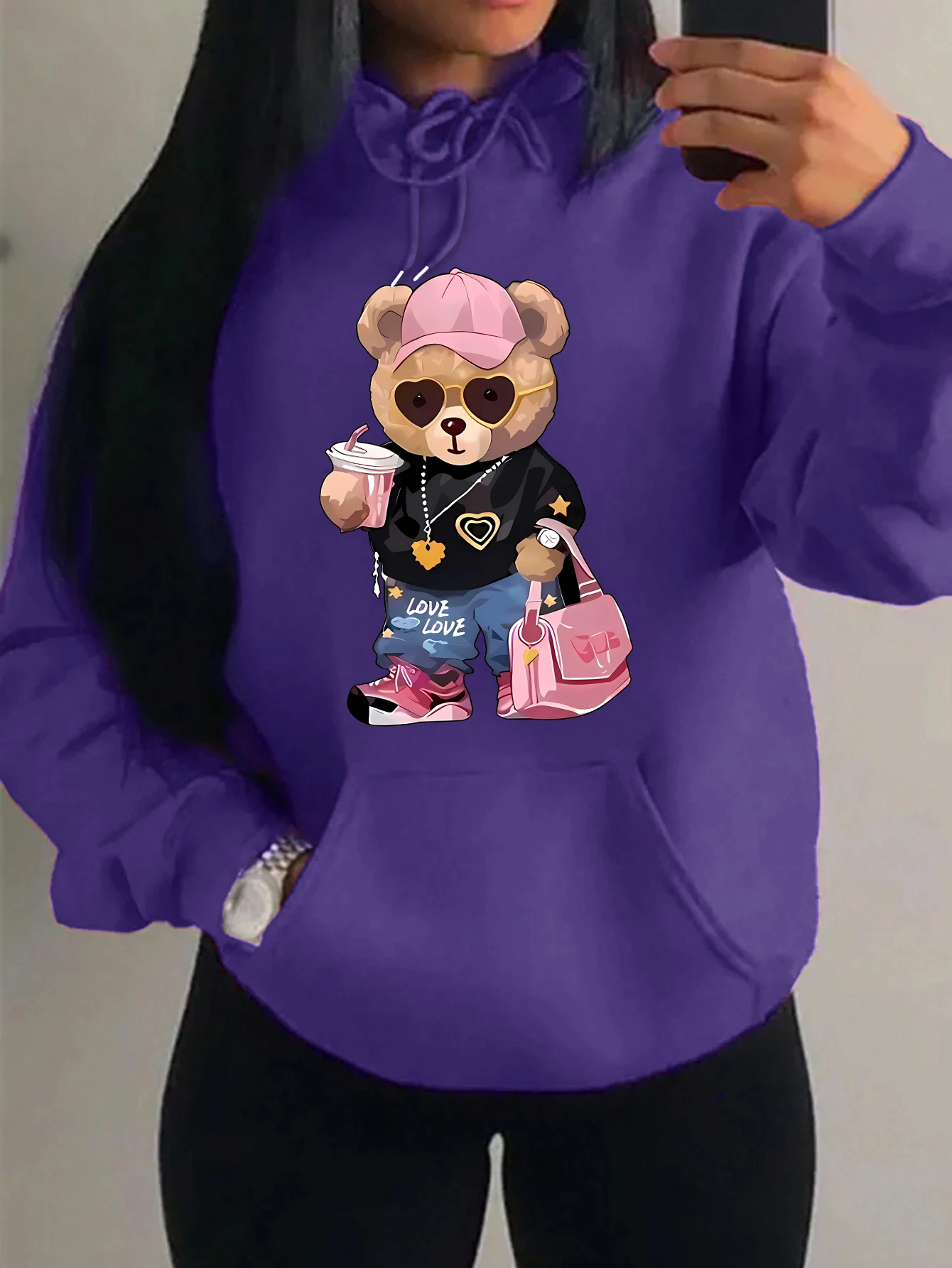 Cool Bear Sister Pattern Creative Design Women Clothes Creativity Fleece Hoodie Harajuku Pocket Pullovers Funny Autumn Hoody