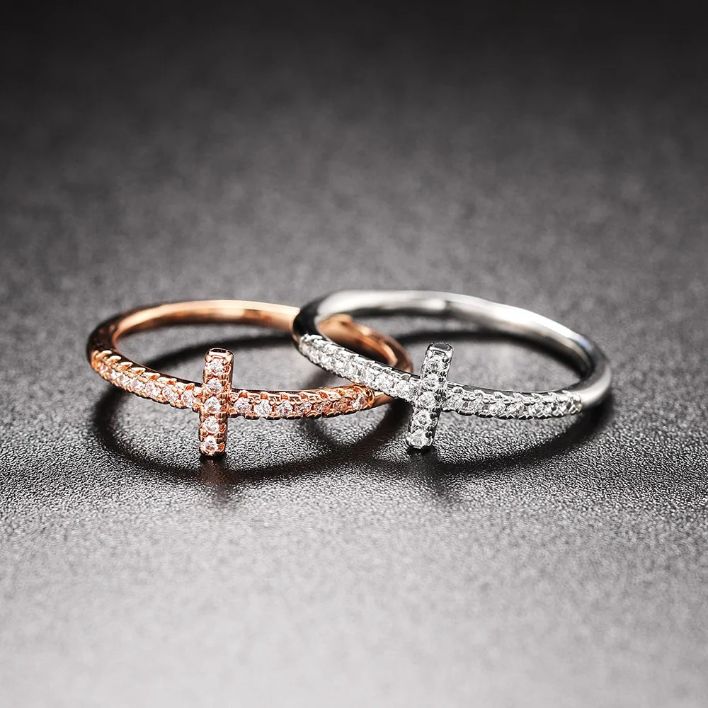 Korean Fashion Cross Crystal Rings For Women Girls Thin Dainty Women\'s Ring Finger Jewelry Daily Kpop Accessories Gift 2022 R715