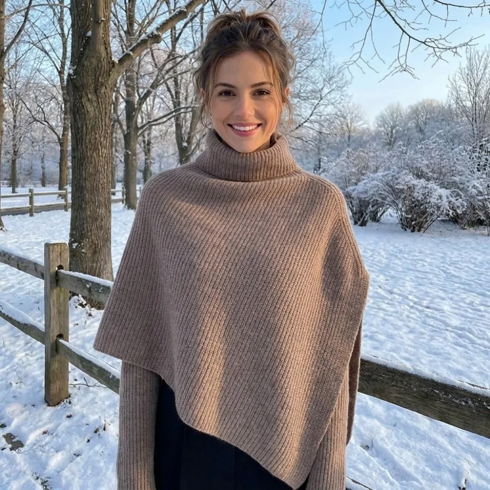 Eleganter Pullover-Strickschal, warmer, dicker Damen-Umhang im koreanischen Stil, Damen-Winterschal – Detail 7