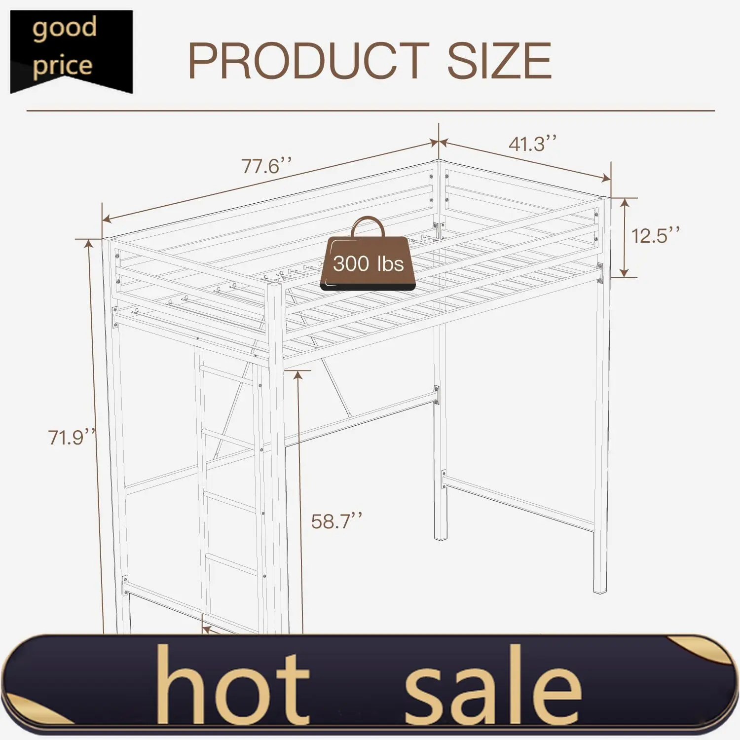 ikalido Metal Loft Bed Twin Size with Safety Guardrail & Ladder,Aqua Green | No Box Spring Needed, Space Saving Bedroom Furnitur
