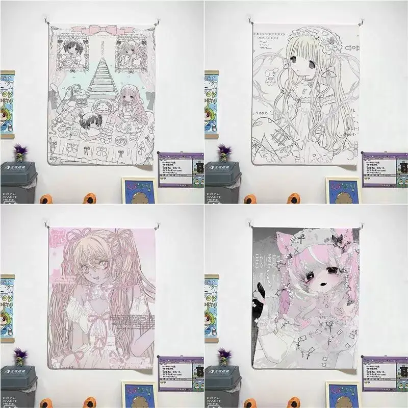 Subculture Anime Beautiful Girl Tapestry, Japanese Style Wall Hanging Background Cloth, Aesthetic Wall Decor for Teen Dorm Bedro