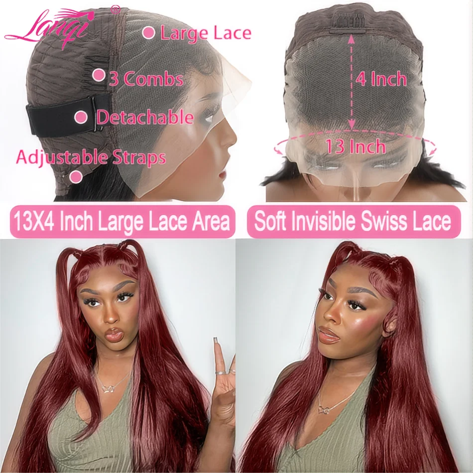 Reddish Brown Straight Wigs13x4 Transparent Lace Frontal Wig Human Hair Lace Front Wigs for Women Colored 180 Density Wig