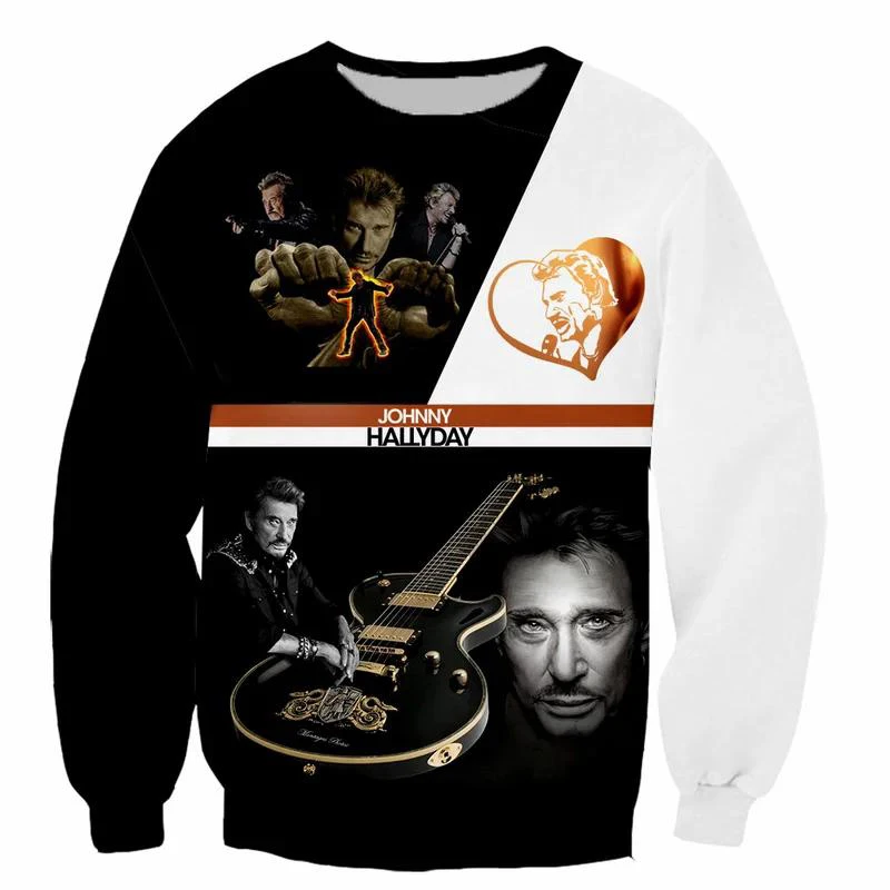 Sudaderas Rock French Johnny Hallyday con estampado 3D, Jersey Unisex, sudaderas con capucha de manga larga, ropa de calle con cuello redondo, Sudaderas con capucha