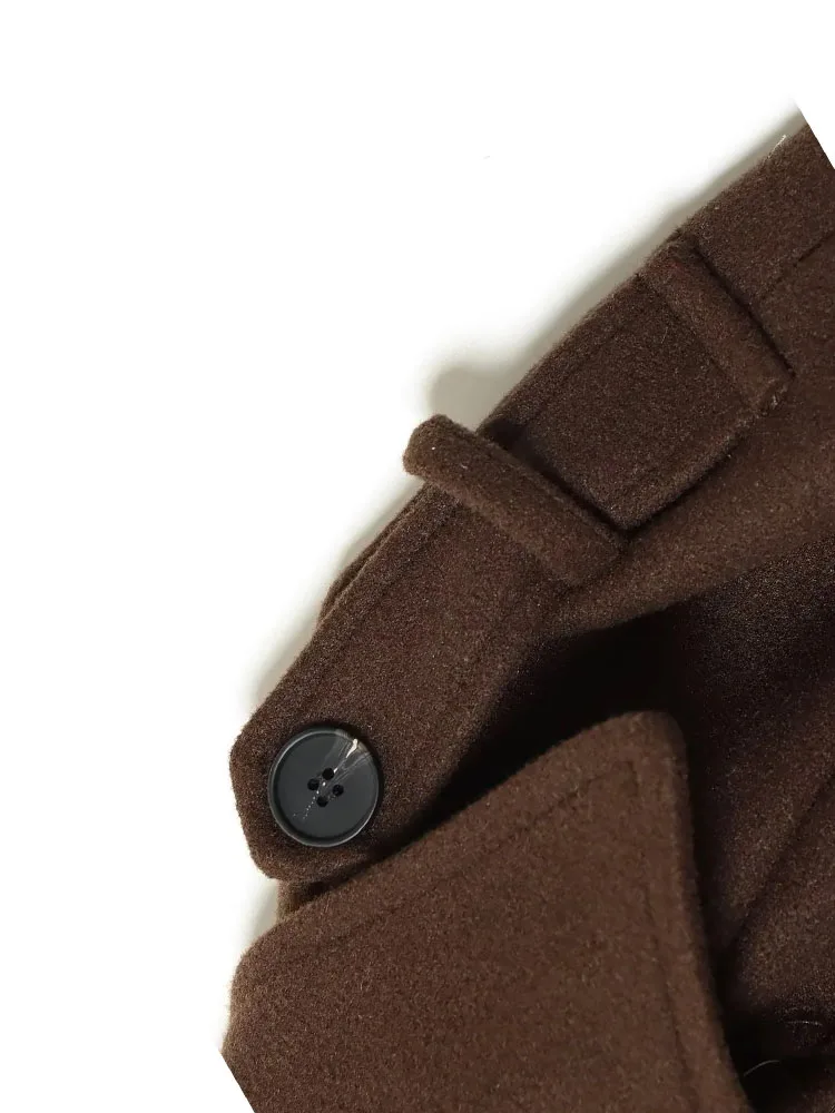 HH mujer moda solapa doble botonadura bolsillo cinturón decoración rompevientos mujer Otoño Invierno sólido Casual abrigo largo suelto