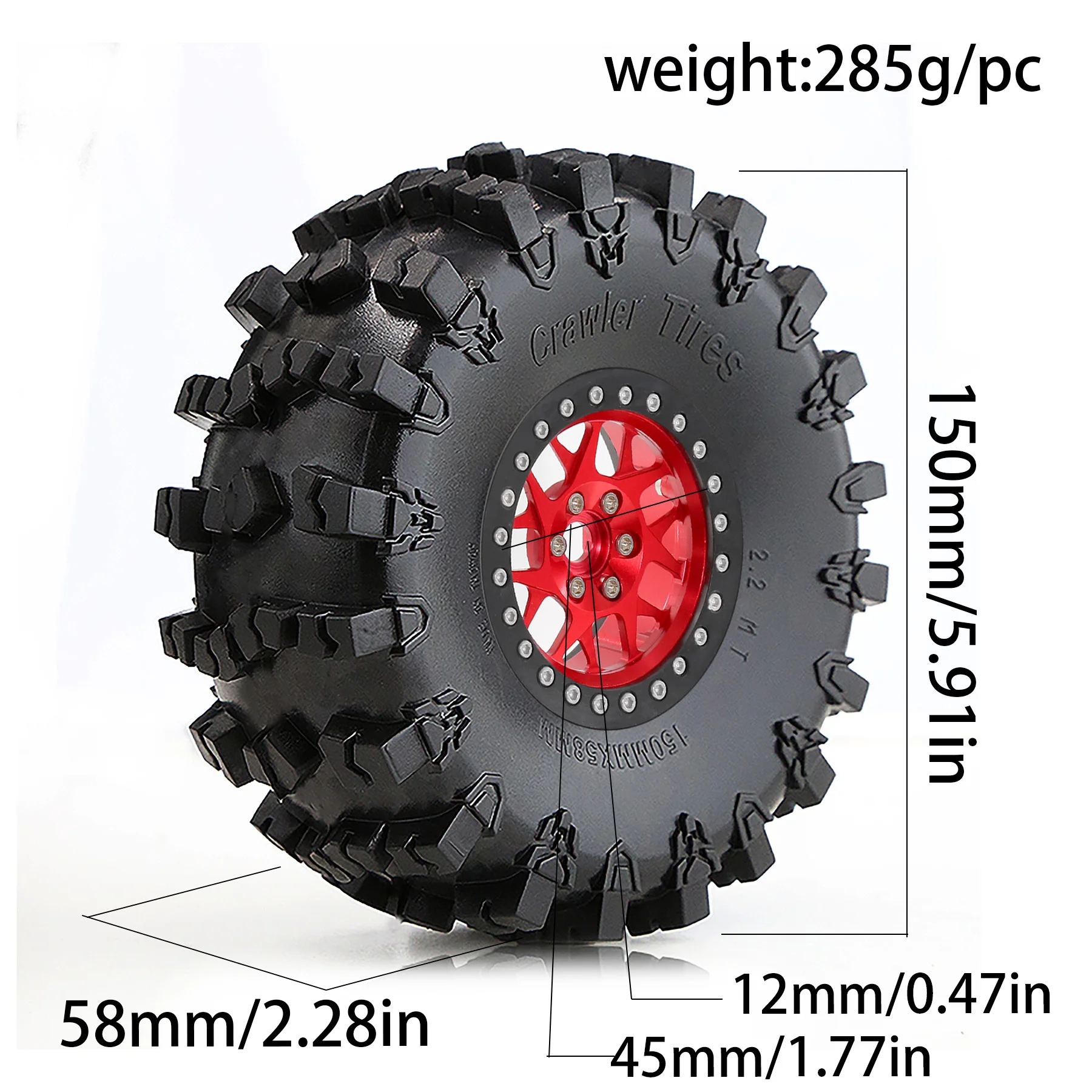 1/10RC Crawler 4Pcs 150mm OD 2.2 Metal Beadlock Wheels Tires Compatible With Axial SCX10 Pro Wraith Capra TRX4 Hobby Spare Parts