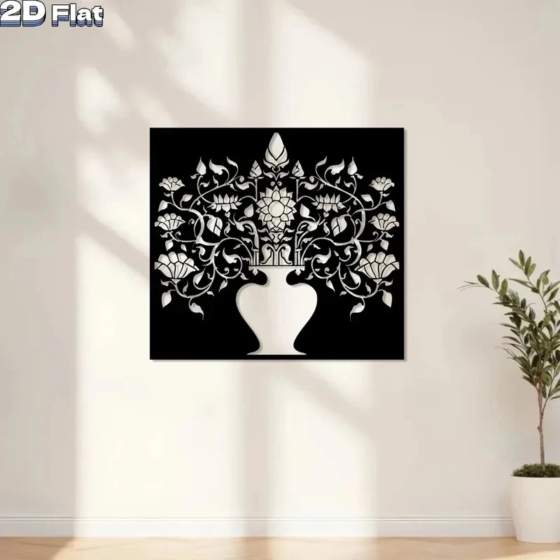 Lotus Vase Metal Wall Art Vintage Aluminum Plate Art Waterproof Rustproof Stylish Ornament For Home Living Room Yard Outdoor 1Pc
