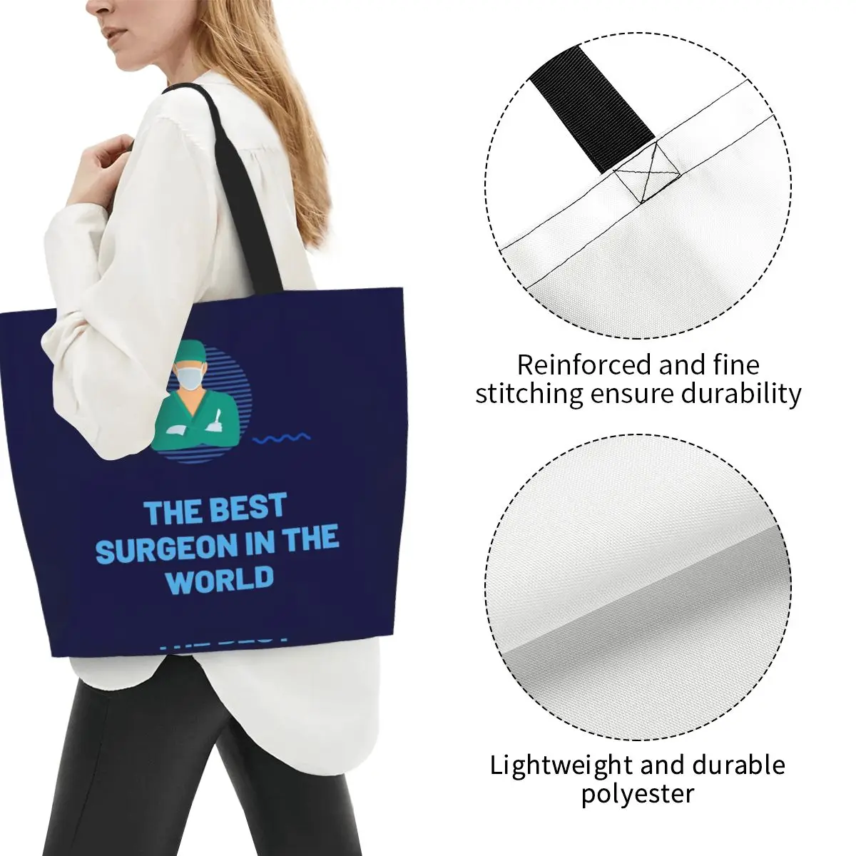 The Best Surgeon In The World Shopping Tote Bag Canvas Large Capacity Shoulder Bags Shopper Grocery Handbag for Women