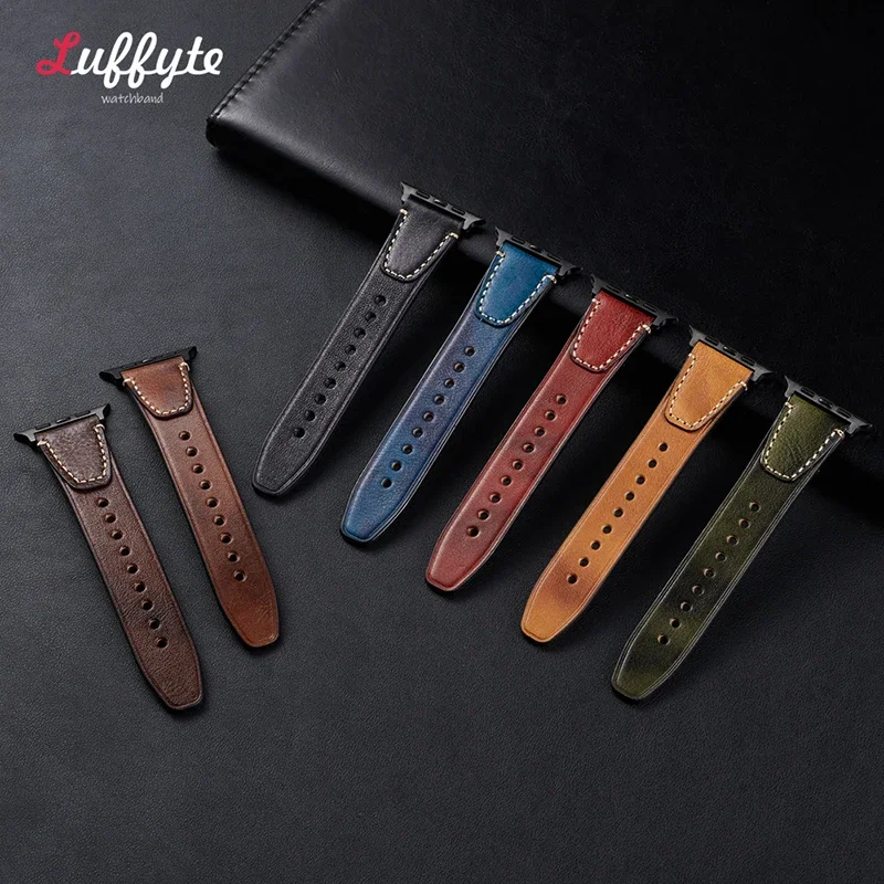 Ремешок кожаный для Apple Watch Ultra, мужской браслет для IWatch Se 6 5 4 Series 9 8 7 Ultra 2, 49 мм 45 мм 42 44 мм