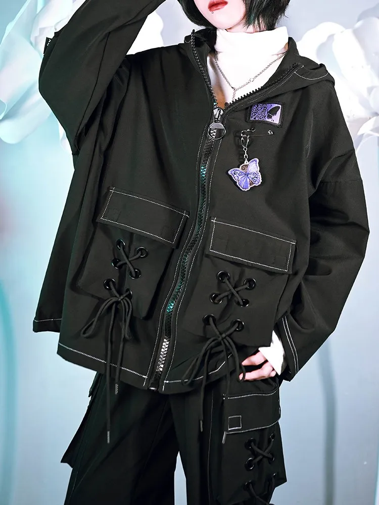 

Свободная рабочая одежда Bla Wing Jaet с капюшоном, ветрозащитное осенне-зимнее пальто, функциональное крутое уличное пальто