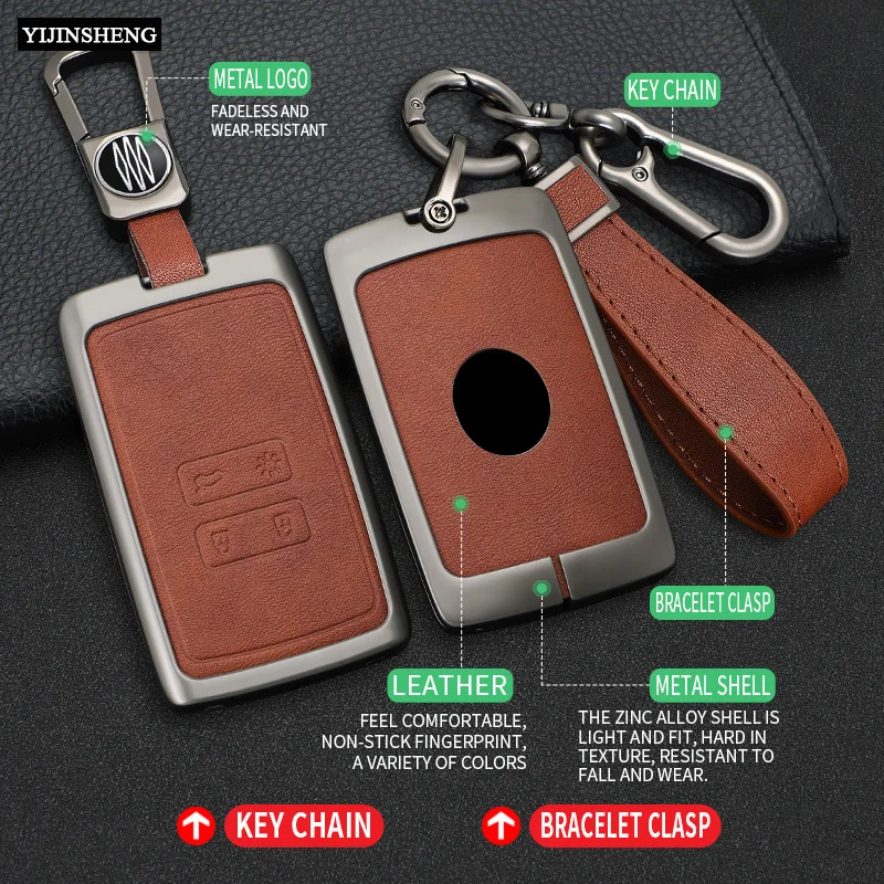 4 Button Zinc Alloy + Leather Car Key Case Cover Skin Holder For Renault Koleos Kadjar Captur Megane Clio Scenic Talisman Arkana