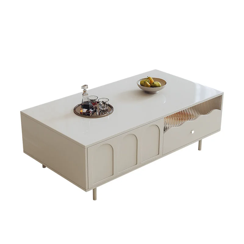French cream style coffee table TV cabinet combination small apartment living room household storage locker ground cabinet