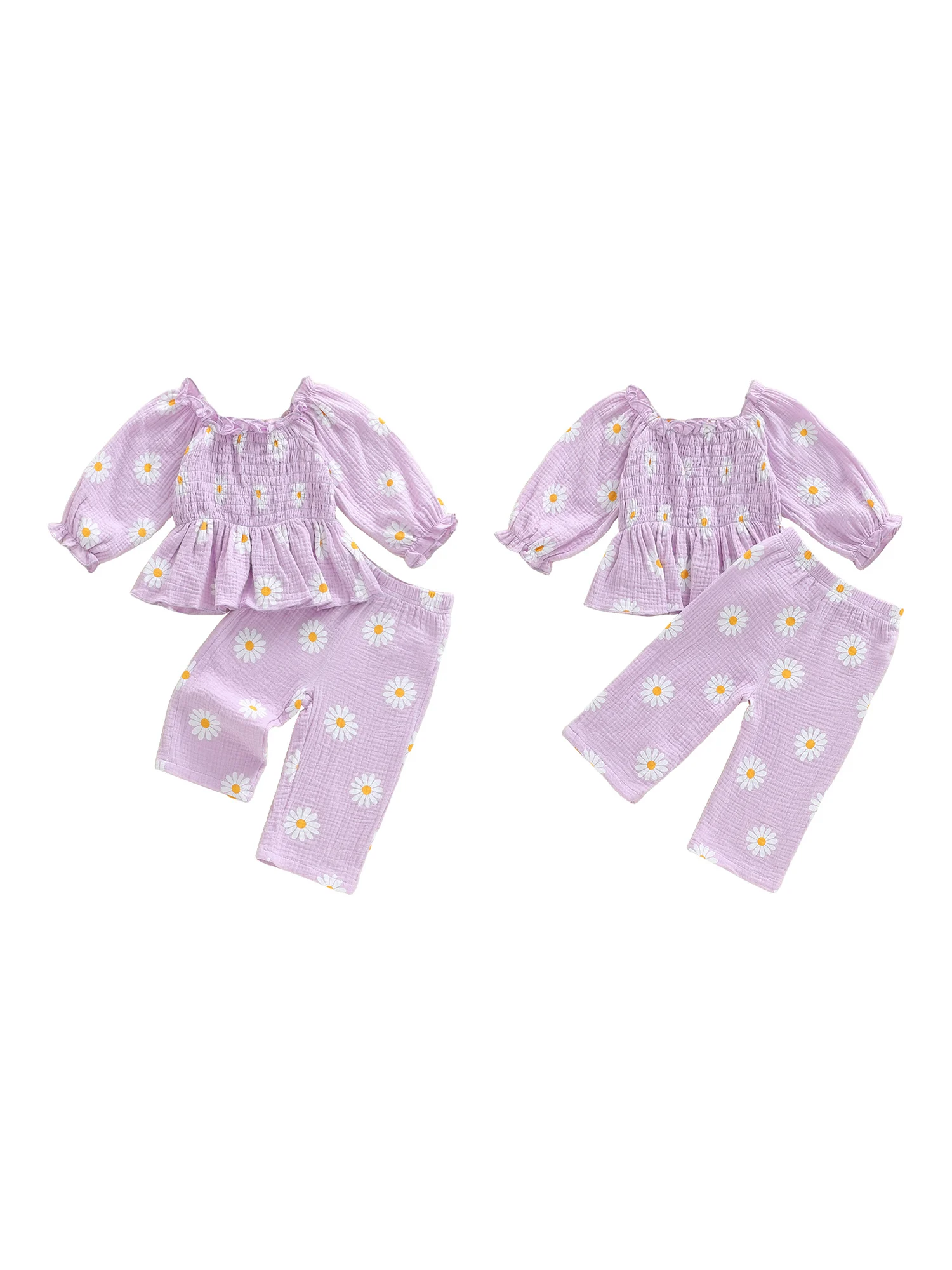 

Girls 2-Piece Outfit Stylish Long Sleeve Off-Shoulder Top with Floral Pants Set for Fall Cute Kids Clothing Set