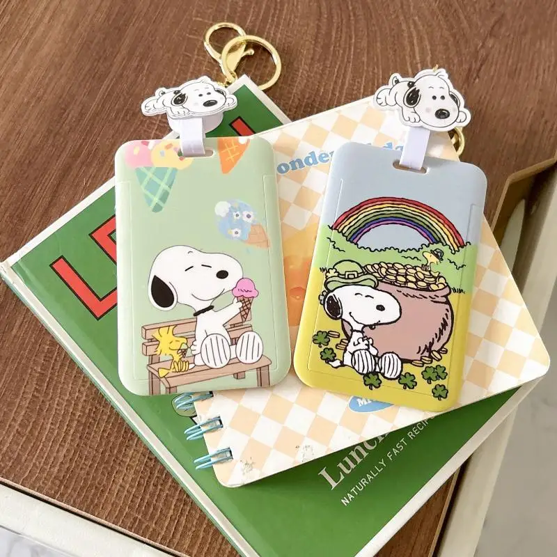 Kawaii Peanuts Snoopy Card Holders Keychain Pendant Id Card Door Badge Card Case Sliding Telescopic Anti-Loss Cartoon Girls Gift