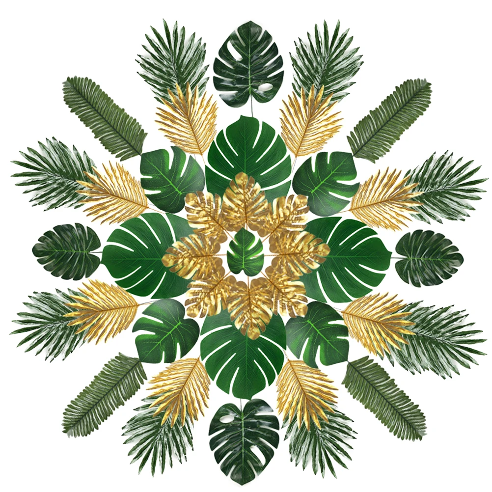 

66 pcs Simulation Monstera Leaves Hawaii Theme Decor Artificial Tropical Plant False Leave Adorns For Party Home Bar Restaurant