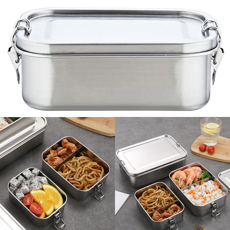 Stainless Steel Square Lunch Box Sealed Insulation Bento Box Lunch Box Canteen Large Capacity Compartment Lunch Box 850ML