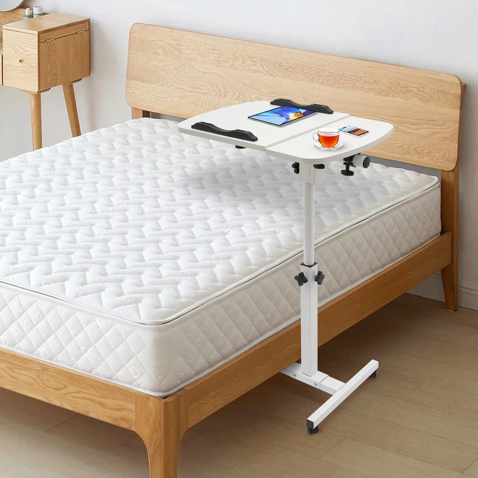 For Home Office with Lockable Wheels Black/White Multifunctional Foldable Adjustable Rolling Laptop Table Mobile Computer Desk