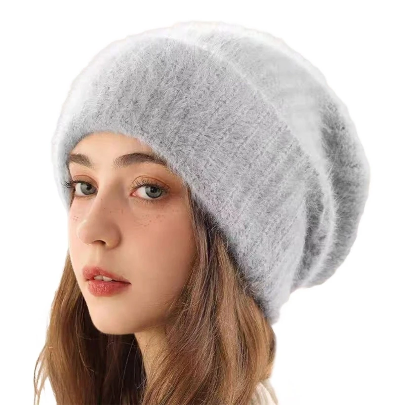 49ME Fuzzy Knitted Hat Warm Cap with Relaxed Profile for Cold-Weather Outings