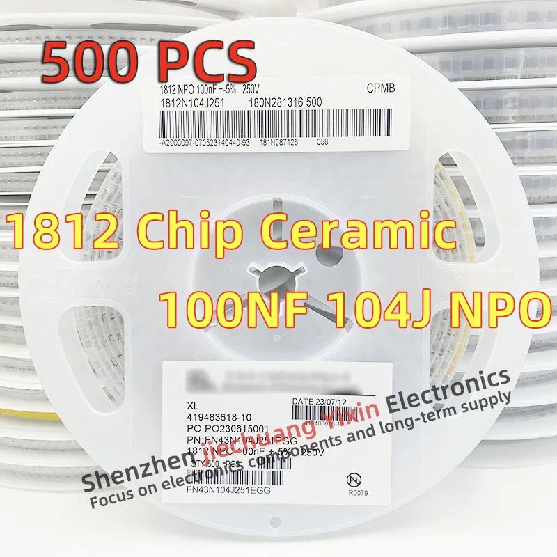 Chip Ceramic Capacitor 1812 100NF 0.1UF 50V 100V 250V 500V 630V 104J 5% accuracy NPO/COG material 4532 Capacitance 500pcs