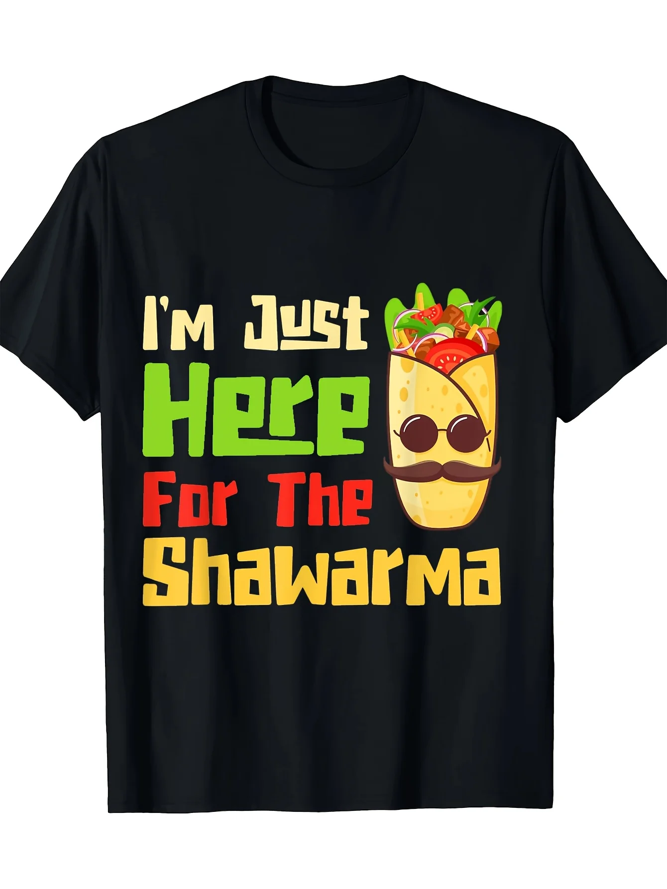 Men'S 'I'M Just Here for The Shawarma' Graphic T-Shirt - Short-Sleeved, Casual Fit, Featuring a Fun Design of Eastern Cuisine An