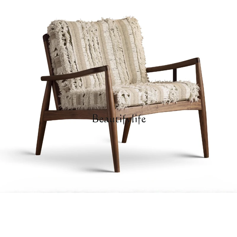 

North American black walnut lounge chair living room single solid wood armchair