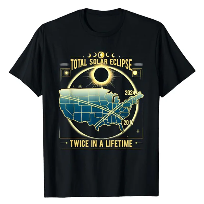 

Total Solar Eclipse Twice in A Lifetime 2024 Tee Gift T-Shirt Space Lovers Clothes Humor Funny Commemorate Tee Short Sleeve Tops