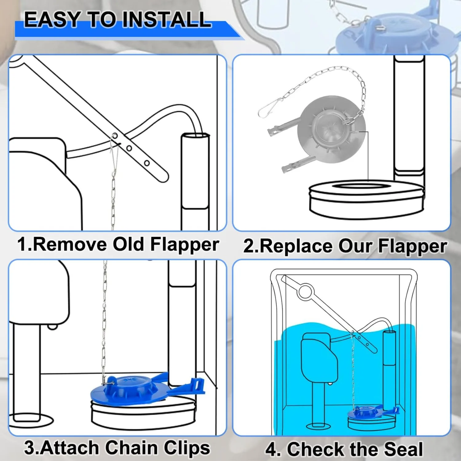 صمام دافق بديل لرفع المرحاض مقاس 2 بوصة متوافق مع المعايير الأمريكية يتضمن خزانًا مكون من 5 قطع من سلسلة الفولاذ المقاوم للصدأ #4
