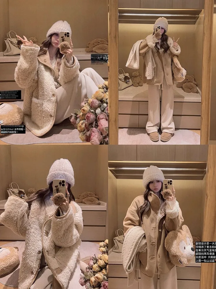 

Двусторонняя куртка из замши и овечьего меха с велюровой подкладкой, интегрированным мехом, женское модное осеннее пальто Yukiss с длинными рукавами