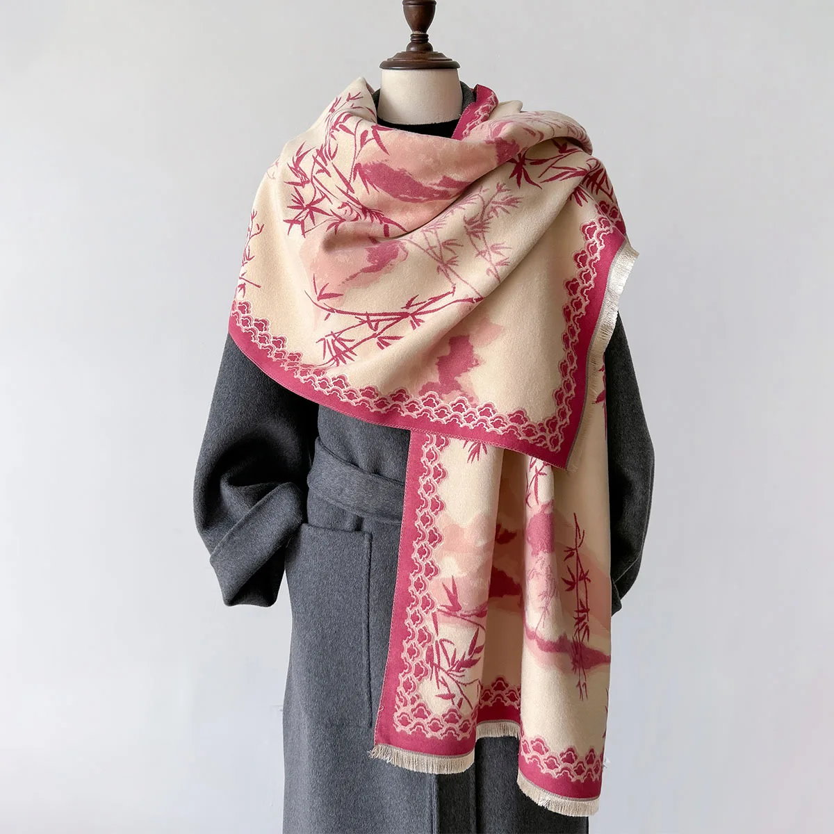 Long Thick Neck Scarf Autumn Winter Warm Imitated Cashmere Shawl with Female Cloak for Windproof Vintage Blanket Bufanda Echarpe