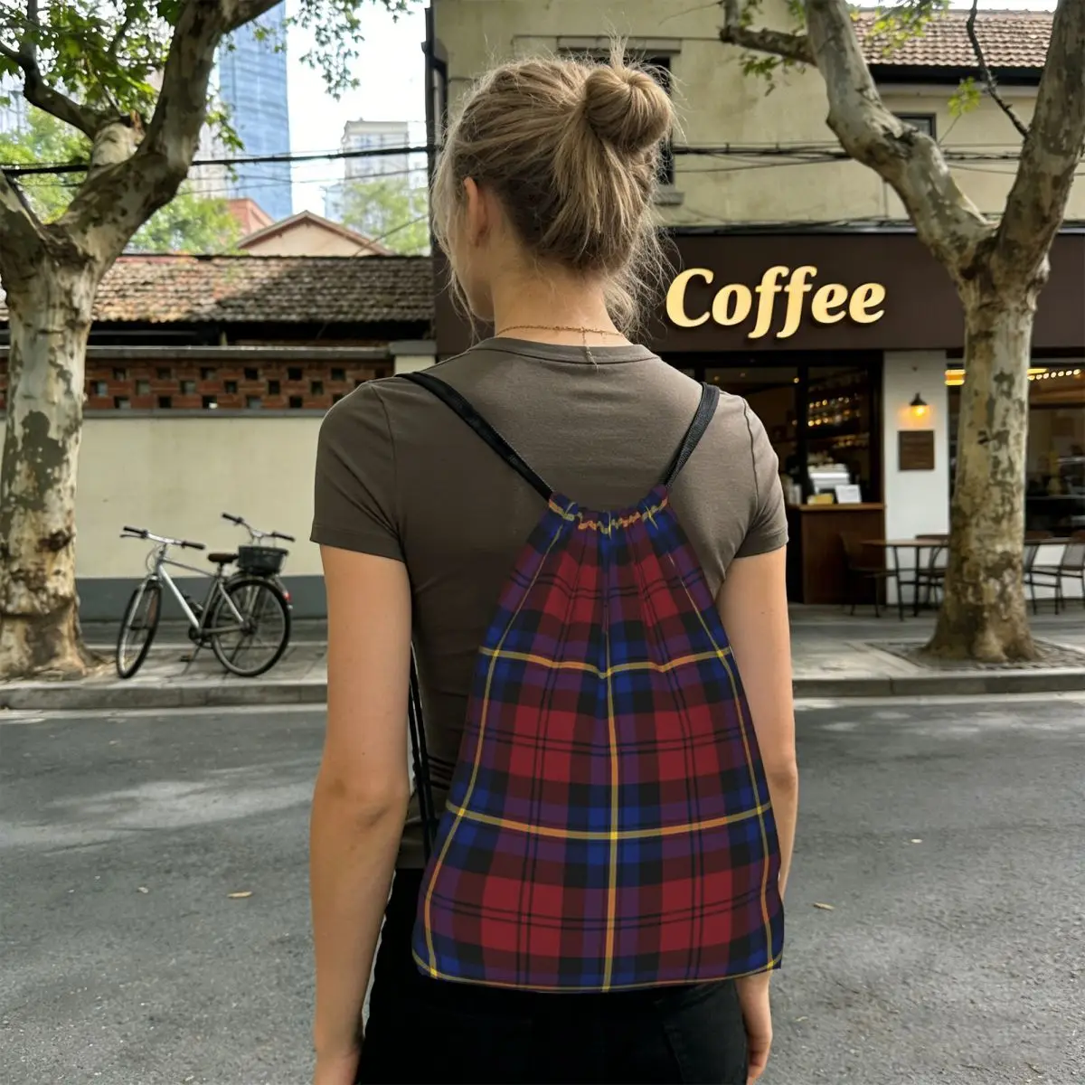 

Royal Tartan Plaid Pattern Backpacks Fashion Drawstring Bags Storage Bag Book Bags for Man Woman School