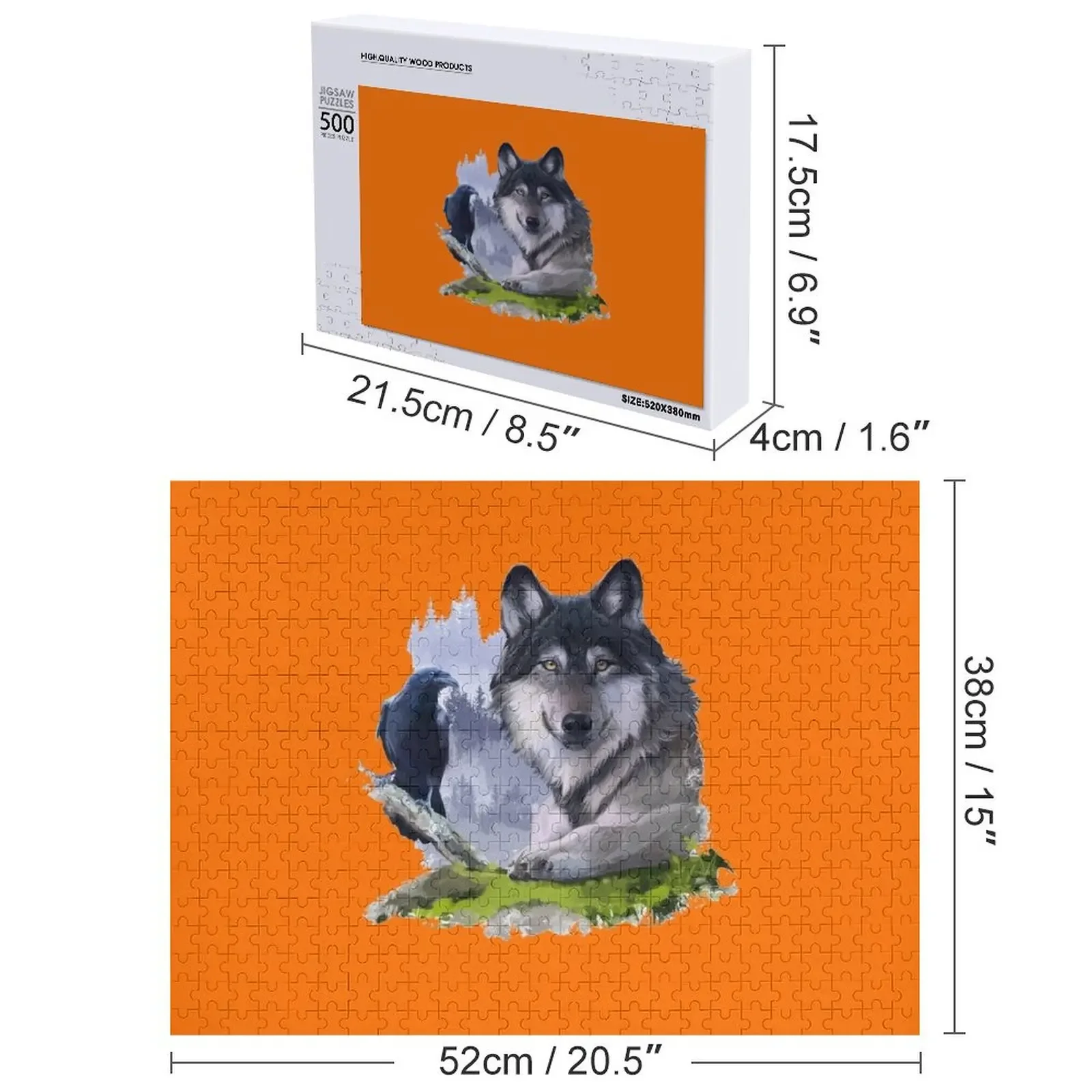 Grijze Wolf En Zwarte Raaf Op De Rotsen Puzzel Gepersonaliseerd Speelgoed Foto Aangepaste Foto Puzzel