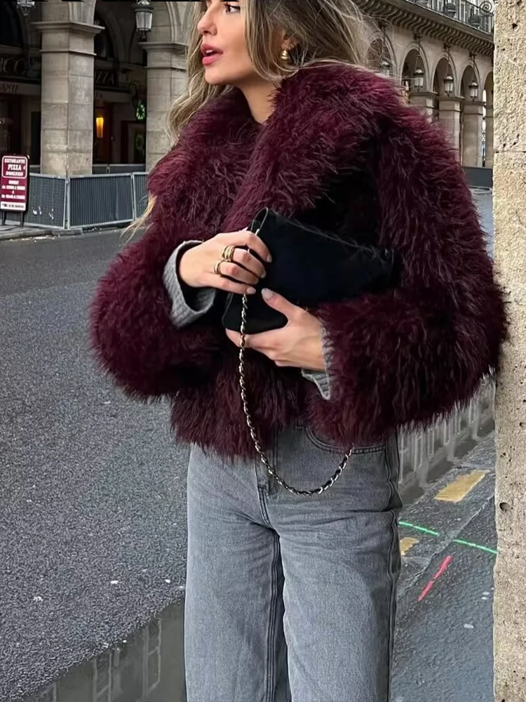 HH 2025 ファッション レディース フェイクファーコート 女性用 長袖 フロントスナップボタン 女性用アウターウェア シックなラペルカラー 厚手コート