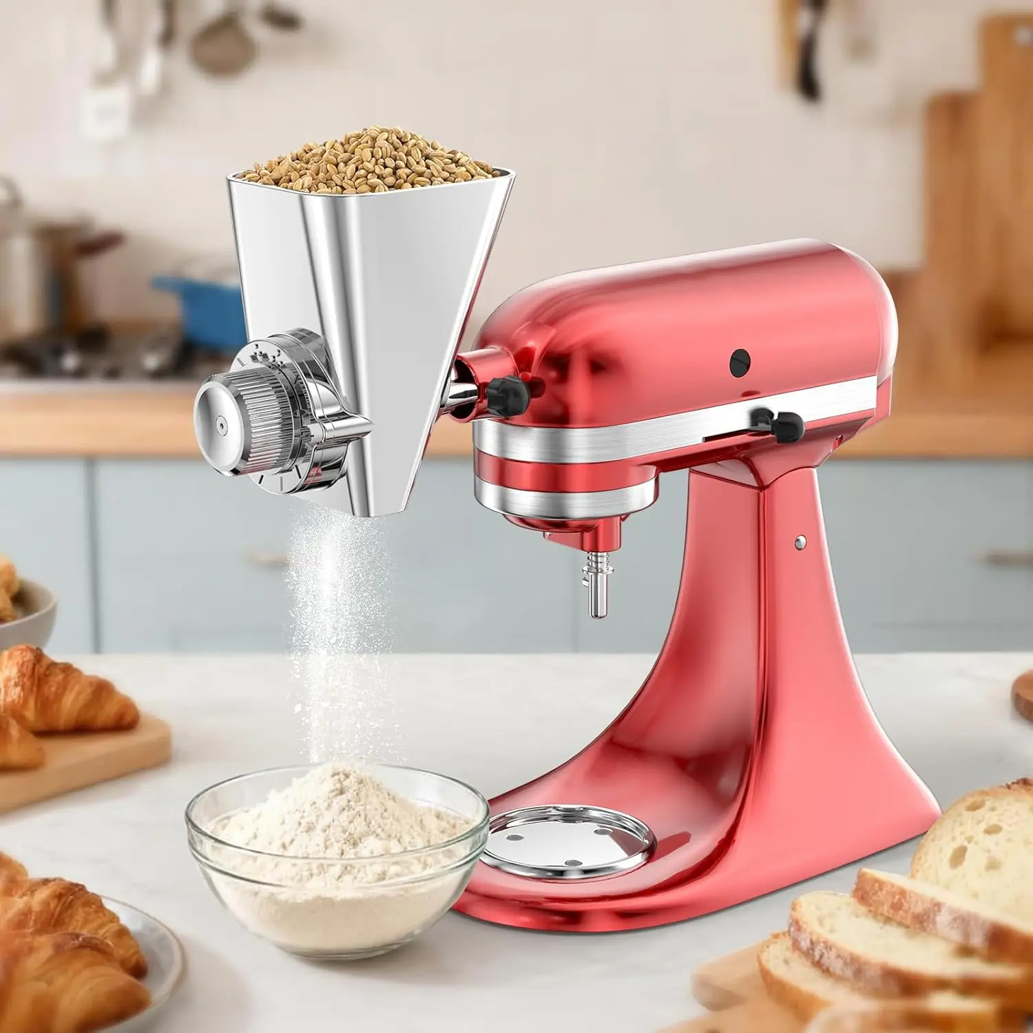 All Metal Grain Mill Attachment for KitchenAid Stand Mixer, 10 Levels, Flour Mill, Fit for Non-Oily Dry Grain Corn,Buckwheat