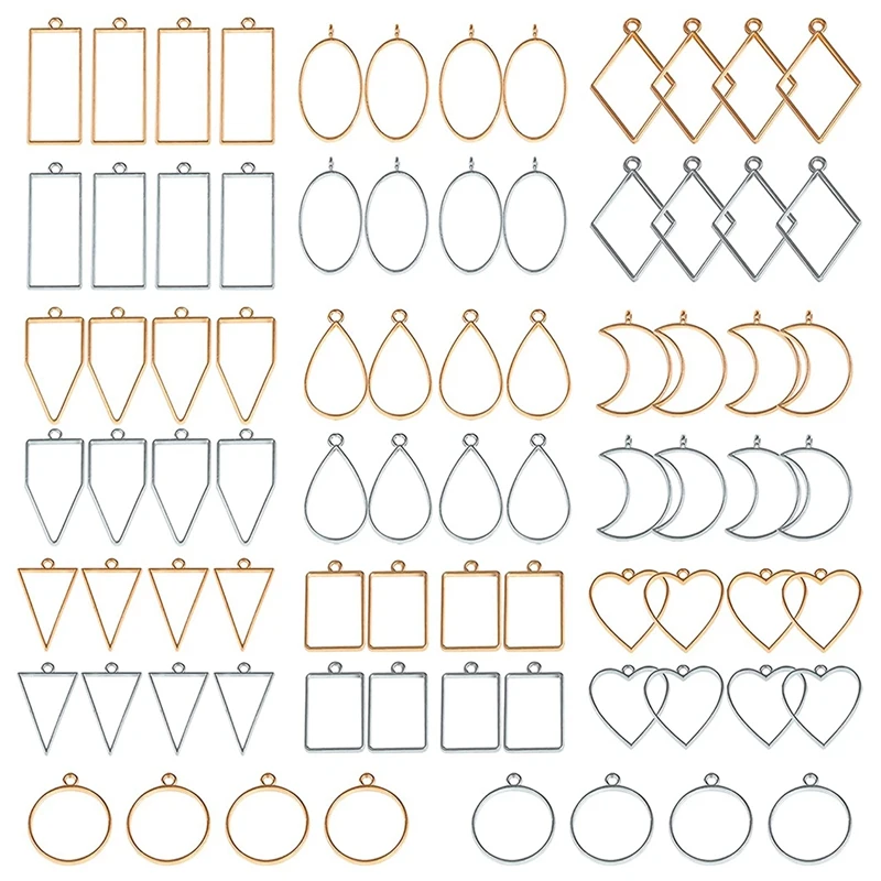 

80 PCS Assorted Open Metal Bezels for Resin Pressed Frame Charms Earring and Necklaces Making Frames (Gold and Silver)