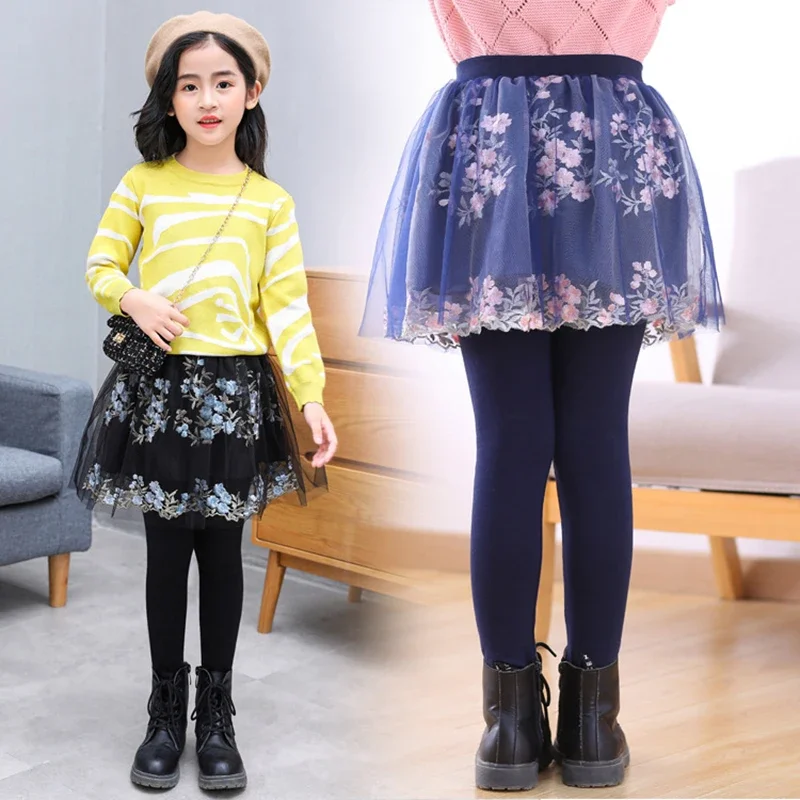 Girls Skirts Pants For Spring Autumn Pantskirt Kids Mesh Leggings Girl Culottes Teenagers Kids Dance Pants Skirt Trousers